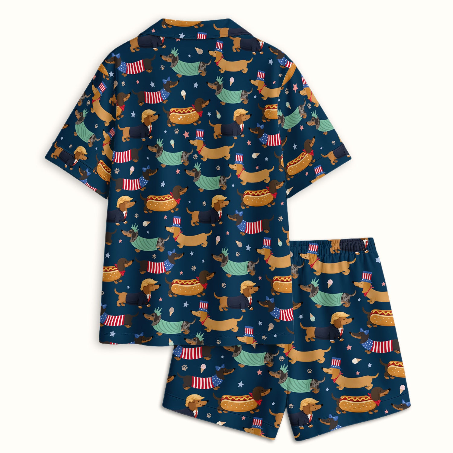 Funny Patriotic Dachshund Costume Dogs Pattern Pajama Set, Breathable Fabrics Uniform