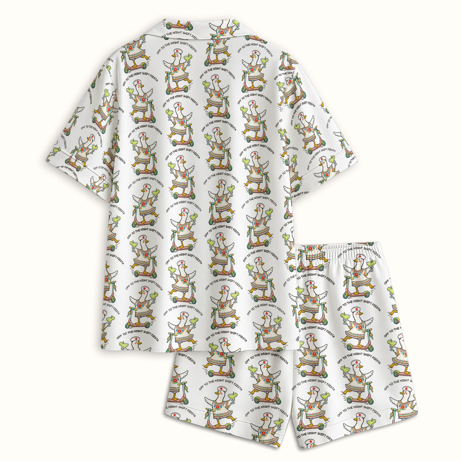 Funny Duck Scooter Night Shift Fiesta Pajama Set, Soft Breathable Fabric Comfortable Sleepwear