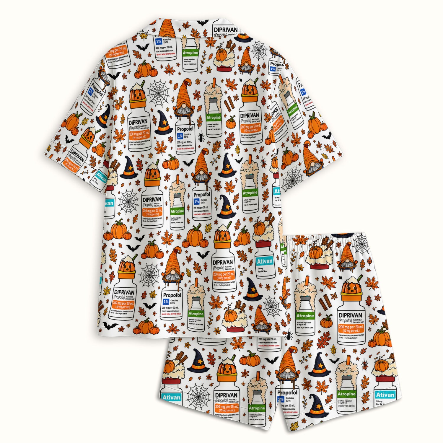 Funny Witch Hat & Pumpkin Print Pajama Set, Soft Breathable Fabric Comfortable Sleepwear