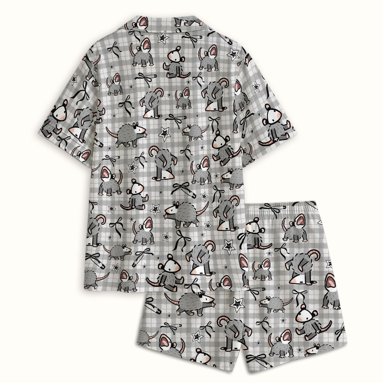 Funny Mouse Cartoon Pattern Print Pajama Set, Breathable Fabrics Uniform