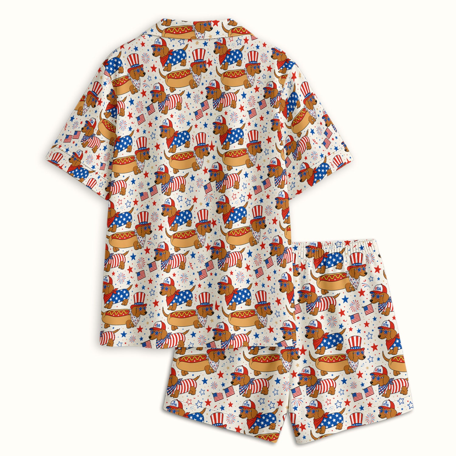 Patriotic Dachshund Fourth Of July Pajama Set, Soft Breathable Fabric Comfortable Sleepwear