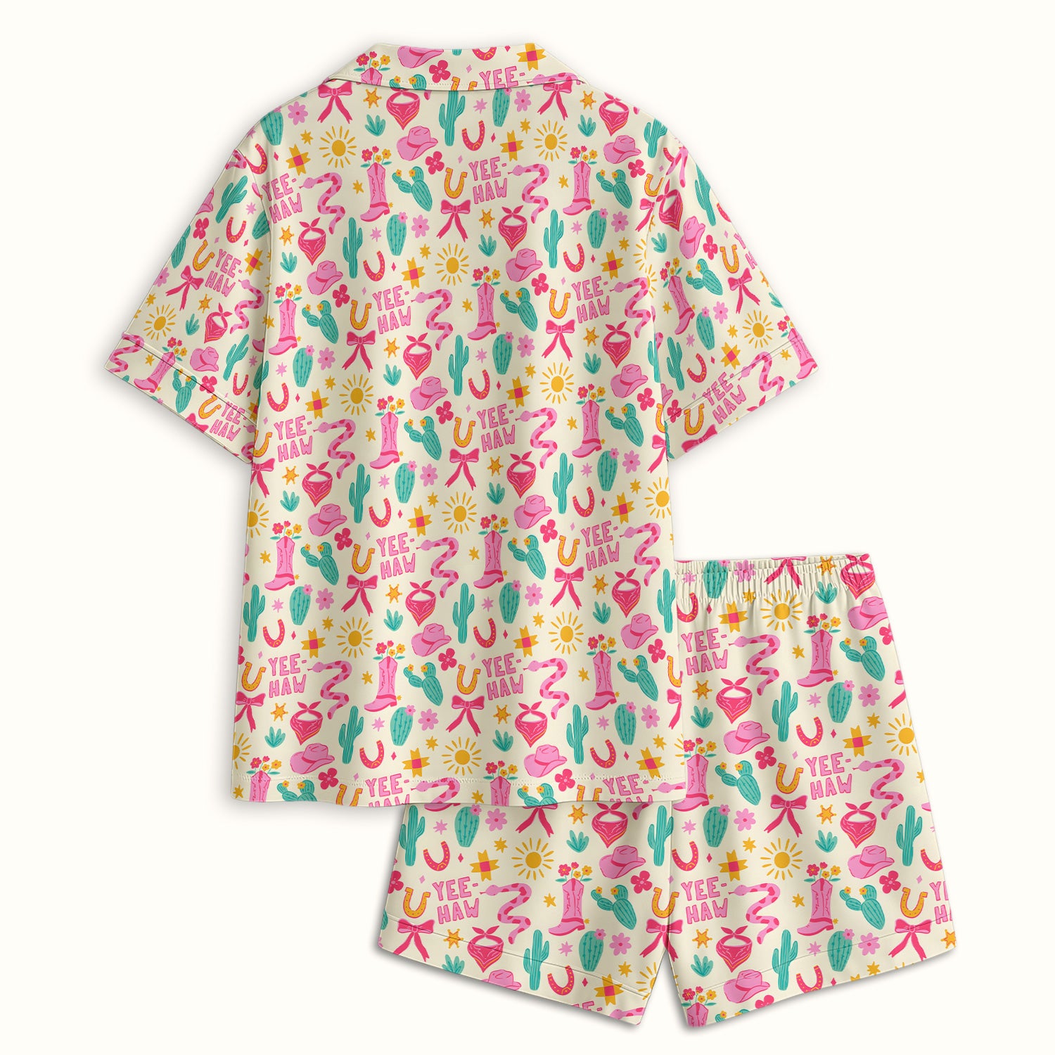 Pink Western Cowgirl Nurse Pattern Pajama Set, Soft Breathable Fabric Comfortable Sleepwear