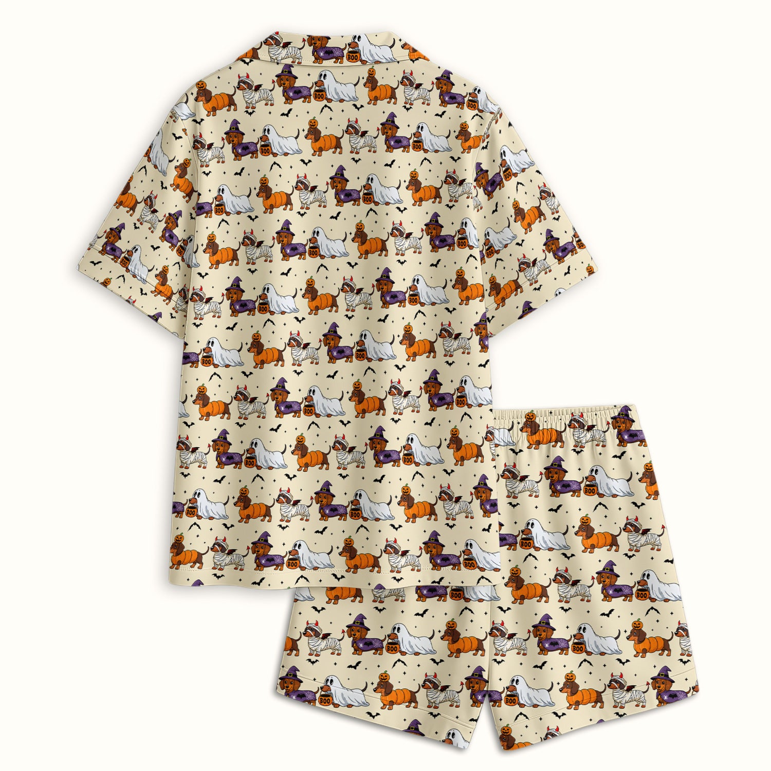 Halloween Dachshund with Bat Pattern Pajama Set, Soft Breathable Fabric Comfortable Sleepwear