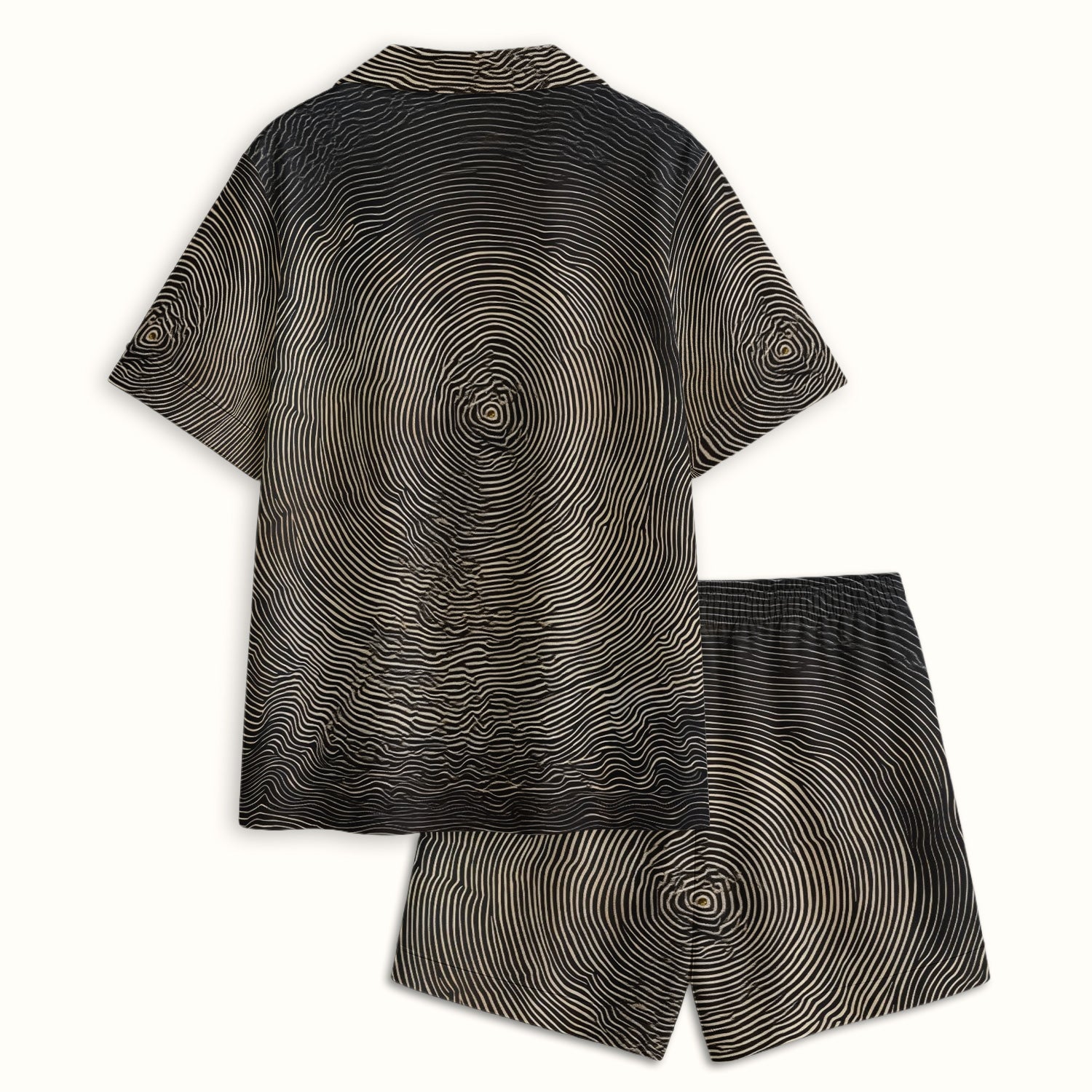 Black Cat Line Art Print Pajama Set, Soft Breathable Fabric Comfortable Sleepwear