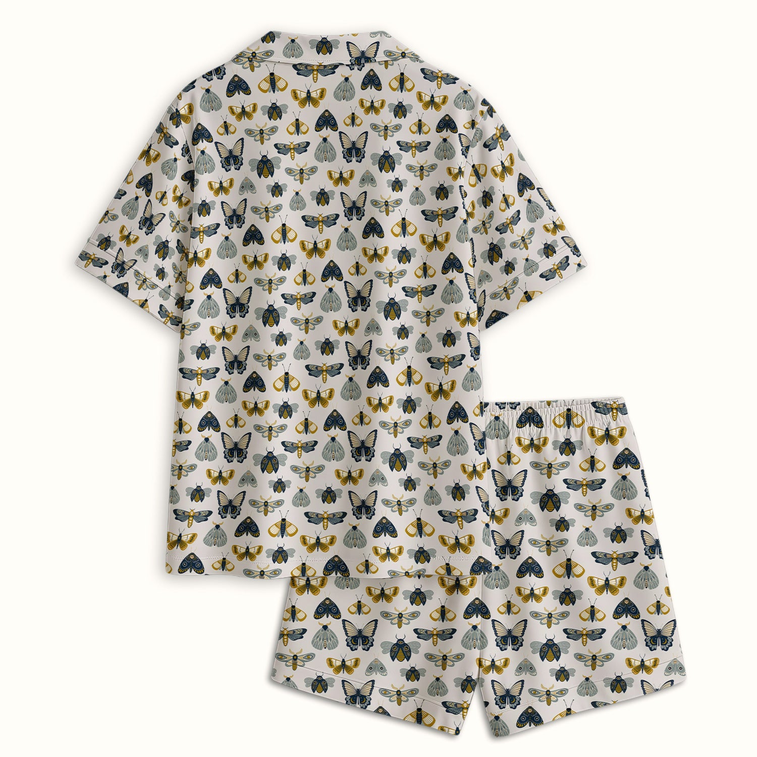 Vintage Butterfly Moth Insect Pattern Pajama Set, Soft Breathable Fabric Comfortable Sleepwear