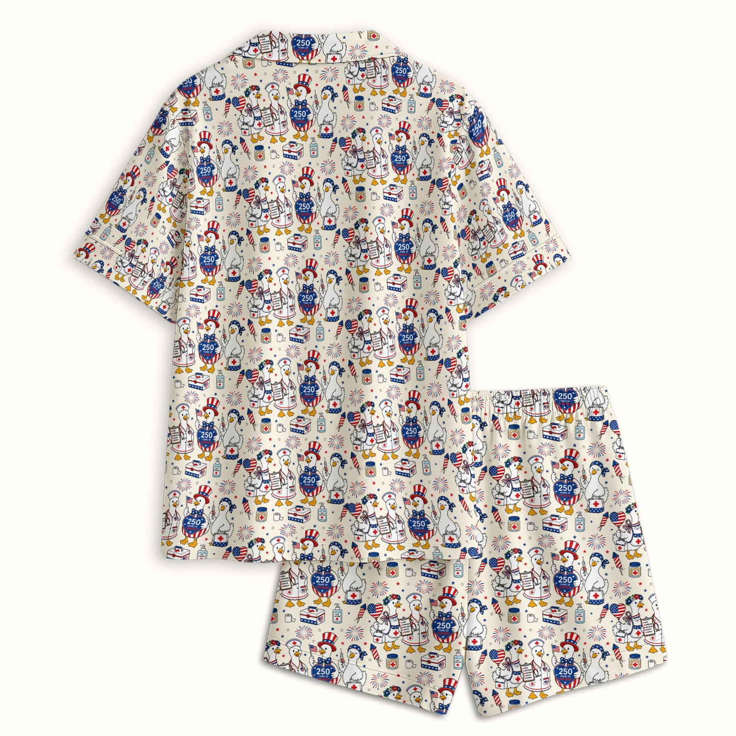 Funny Patriotic Goose Nurse for RN, CNA, Healthcare Workers Pajama Set, Soft Breathable Fabric Comfortable Sleepwear