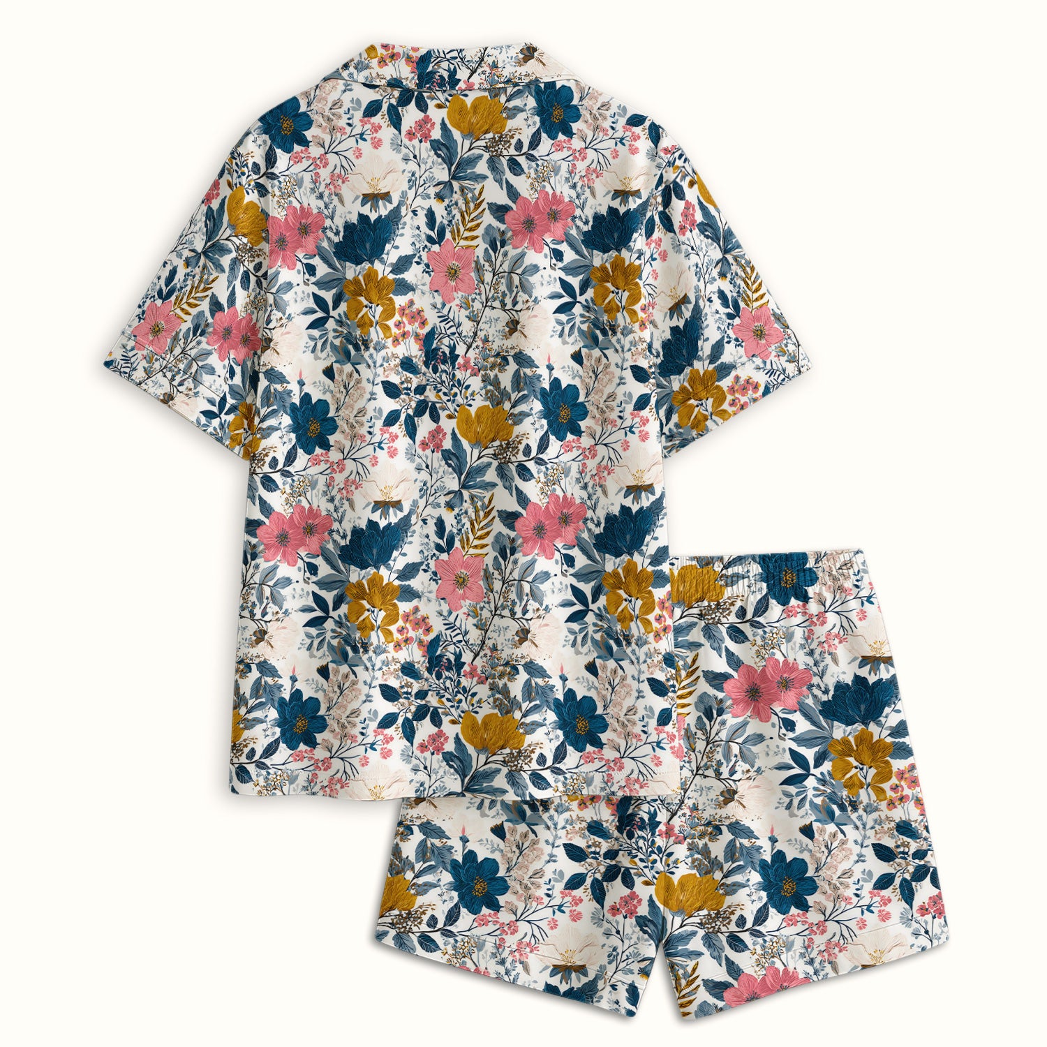 Elegant Floral Garden Bloom Pattern Pajama Set, Soft Breathable Fabric Comfortable Sleepwear