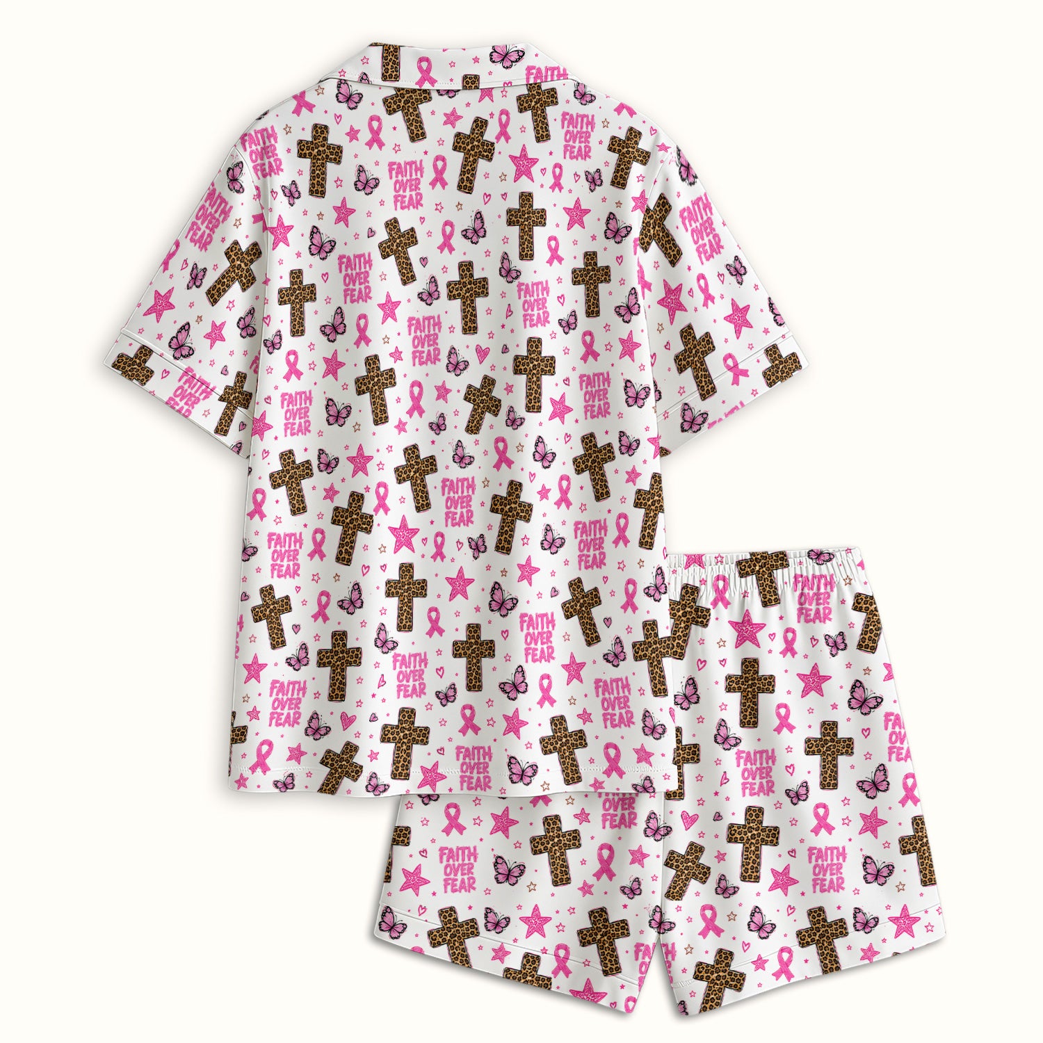 Faith Over Fear Breast Cancer Pajama Set, Soft Breathable Fabric Comfortable Sleepwear