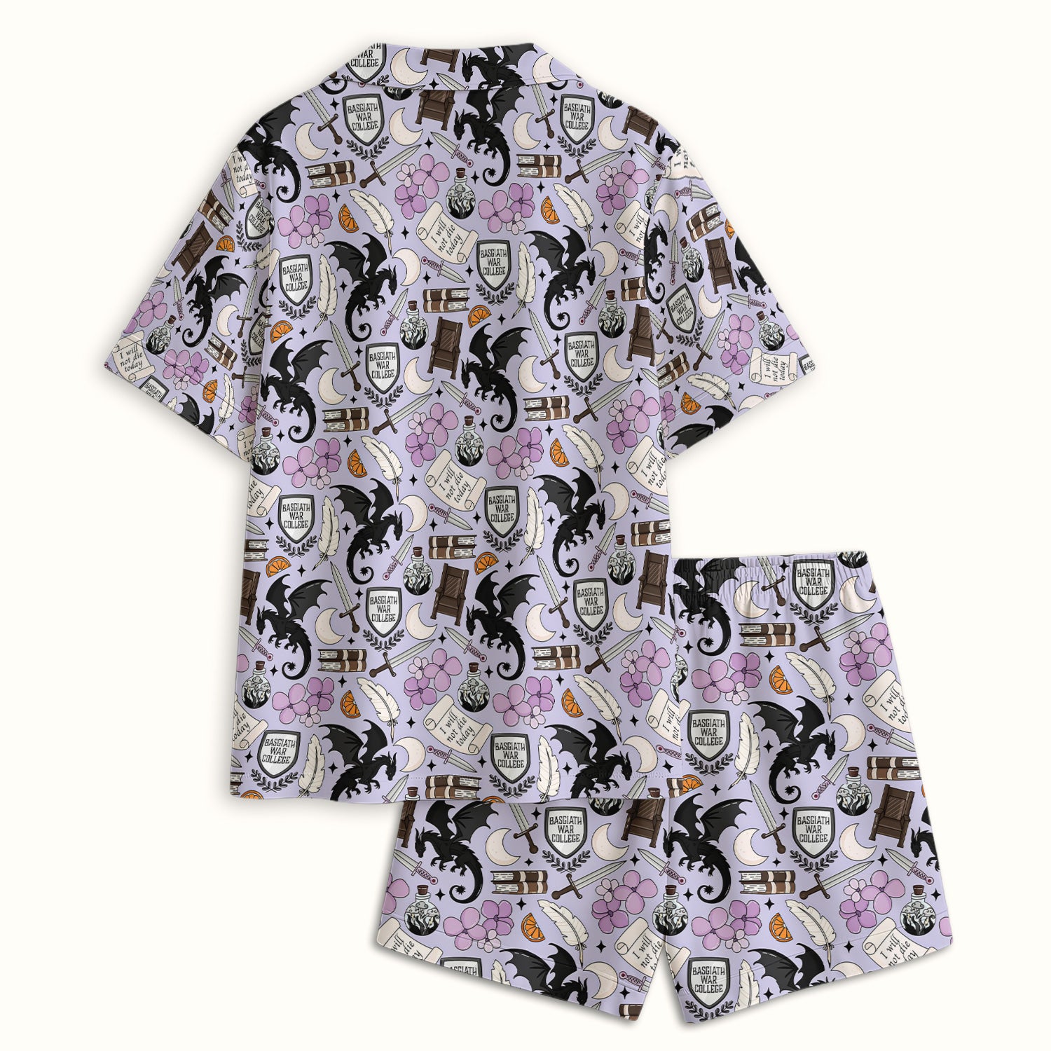 Spooky Gothic Fantasy Dragon Pattern Pajama Set, Breathable Fabrics Uniform