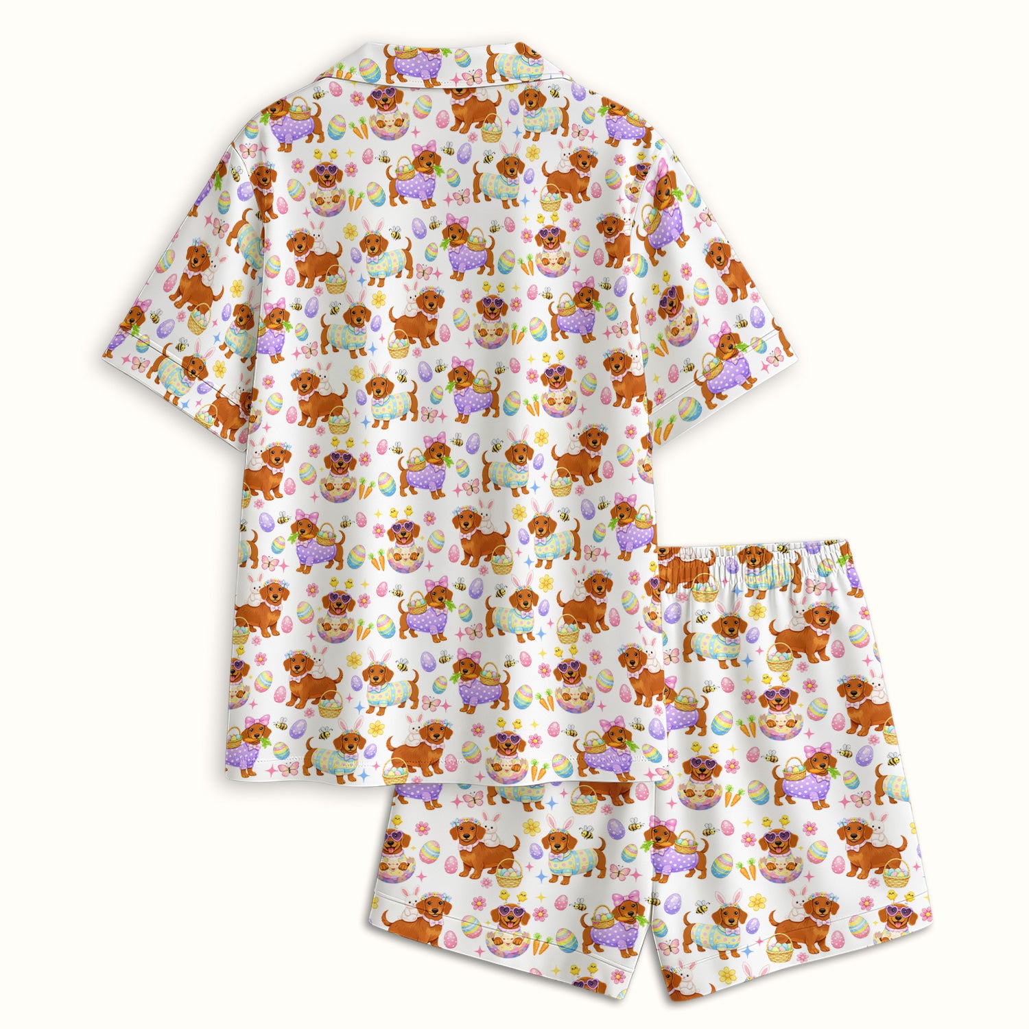 Cute Easter Dachshund Dog Pattern Pajama Set, Breathable Fabrics Uniform