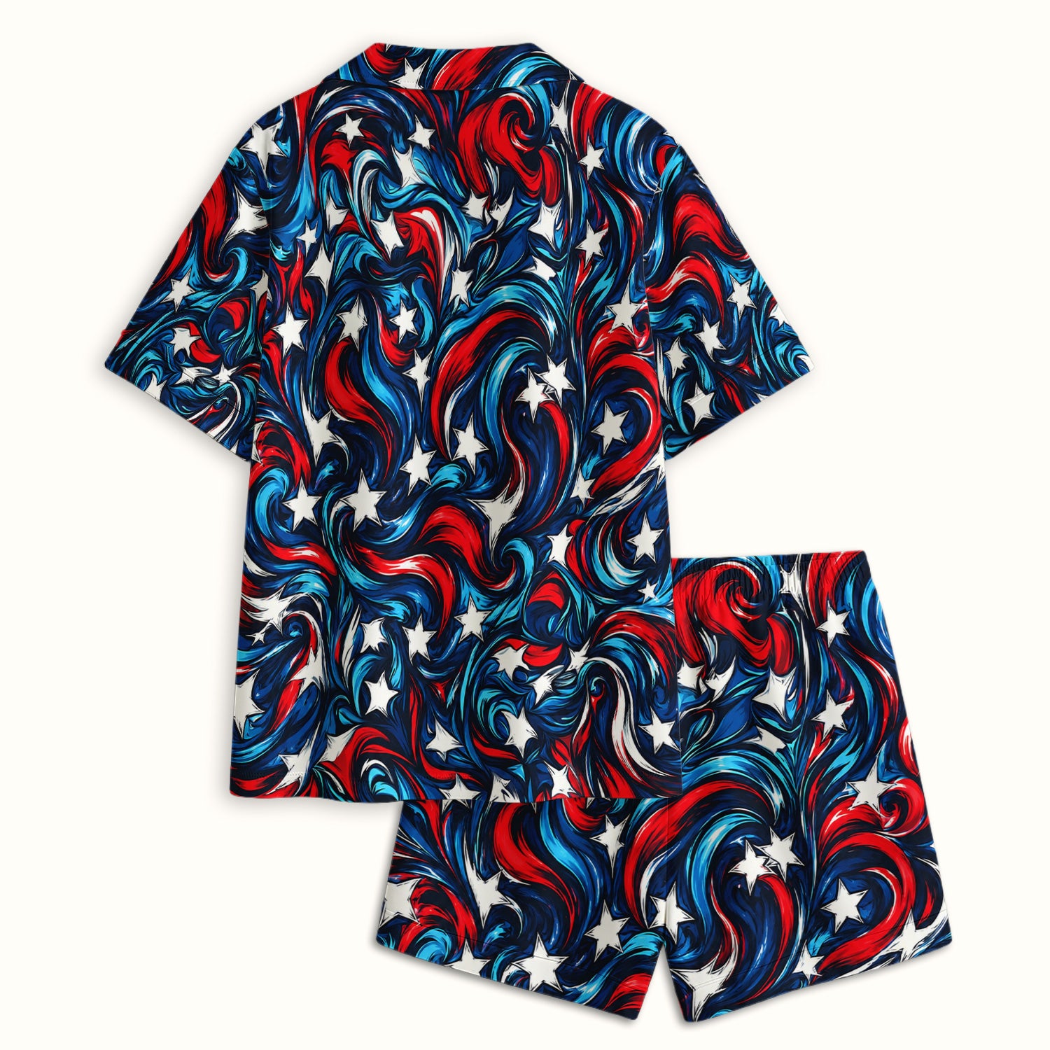American Flag Heart Pattern Pajama Set, Soft Breathable Fabric Comfortable Sleepwear