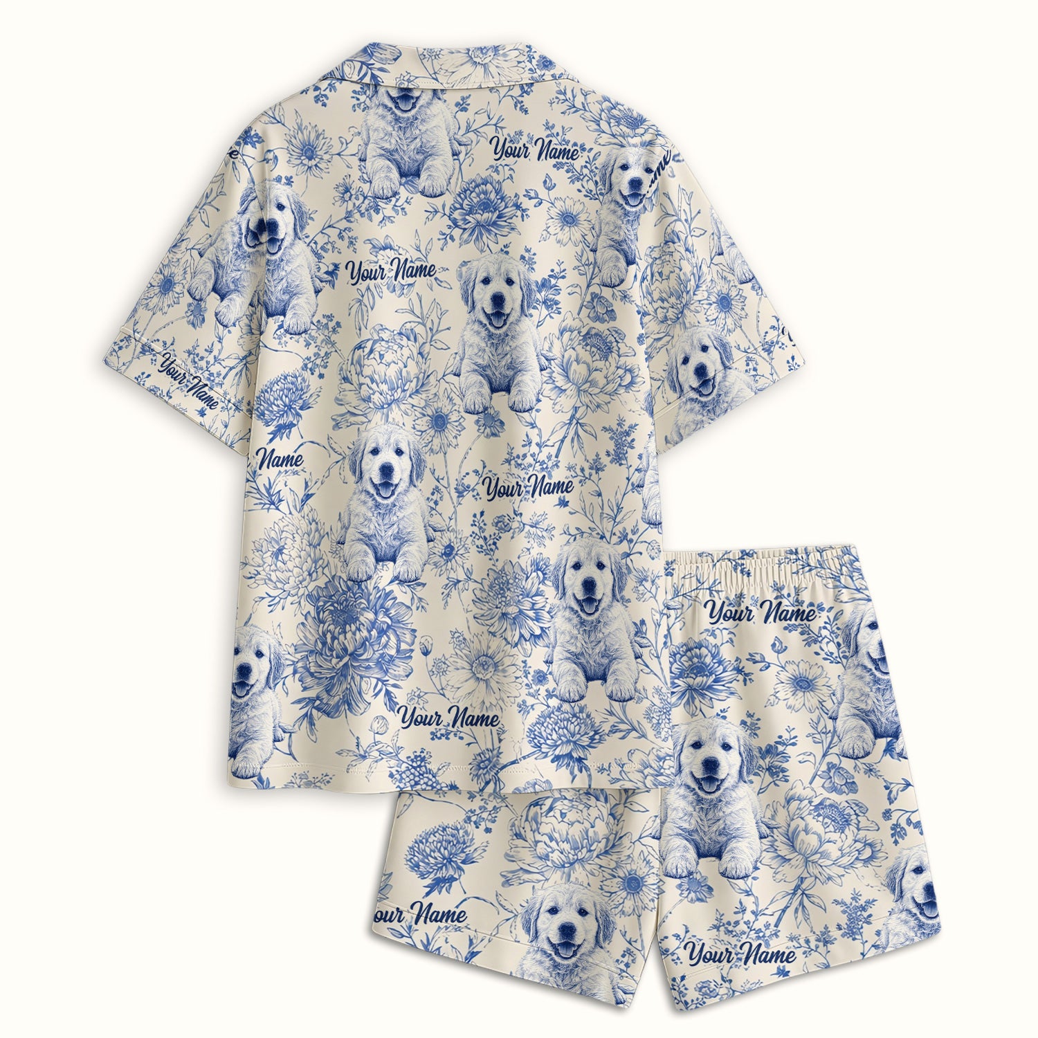 Personalized Custom Pet Photo Name Floral Pattern Pajama Set, Soft Breathable Fabric Comfortable Sleepwear
