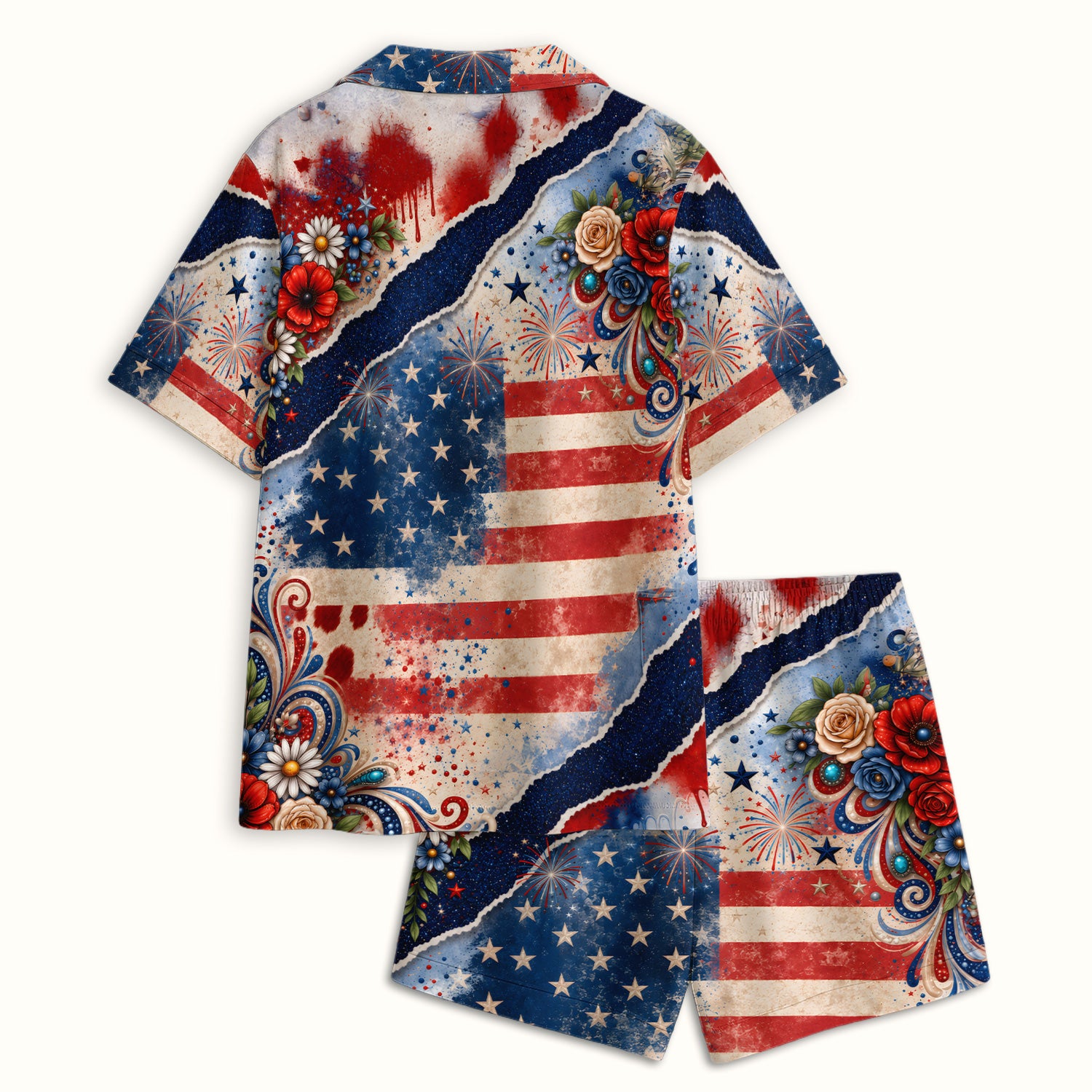 Patriotic Highland Cow Nurse Pattern, Healthcare Workers Pajama Set, Soft Breathable Fabric Comfortable Sleepwear