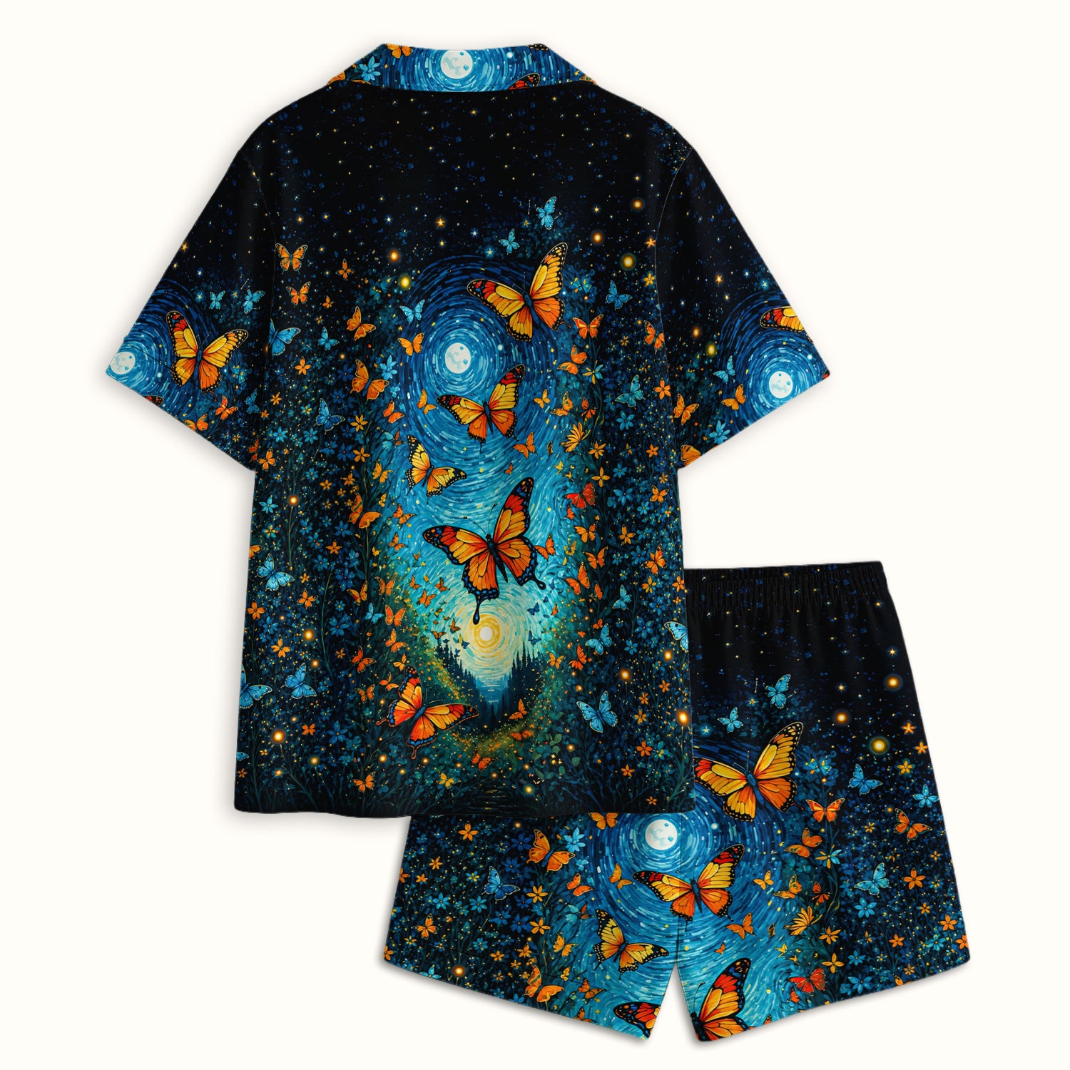 Moonlit Butterfly Nurse Pattern Pajama Set, Soft Breathable Fabric Comfortable Sleepwear