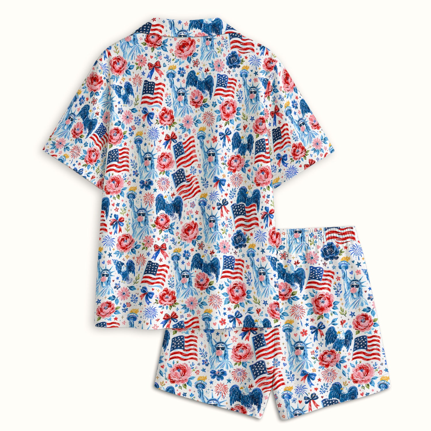 Patriotic Liberty Nurse Pattern Pajama Set, Soft Breathable Fabric Comfortable Sleepwear