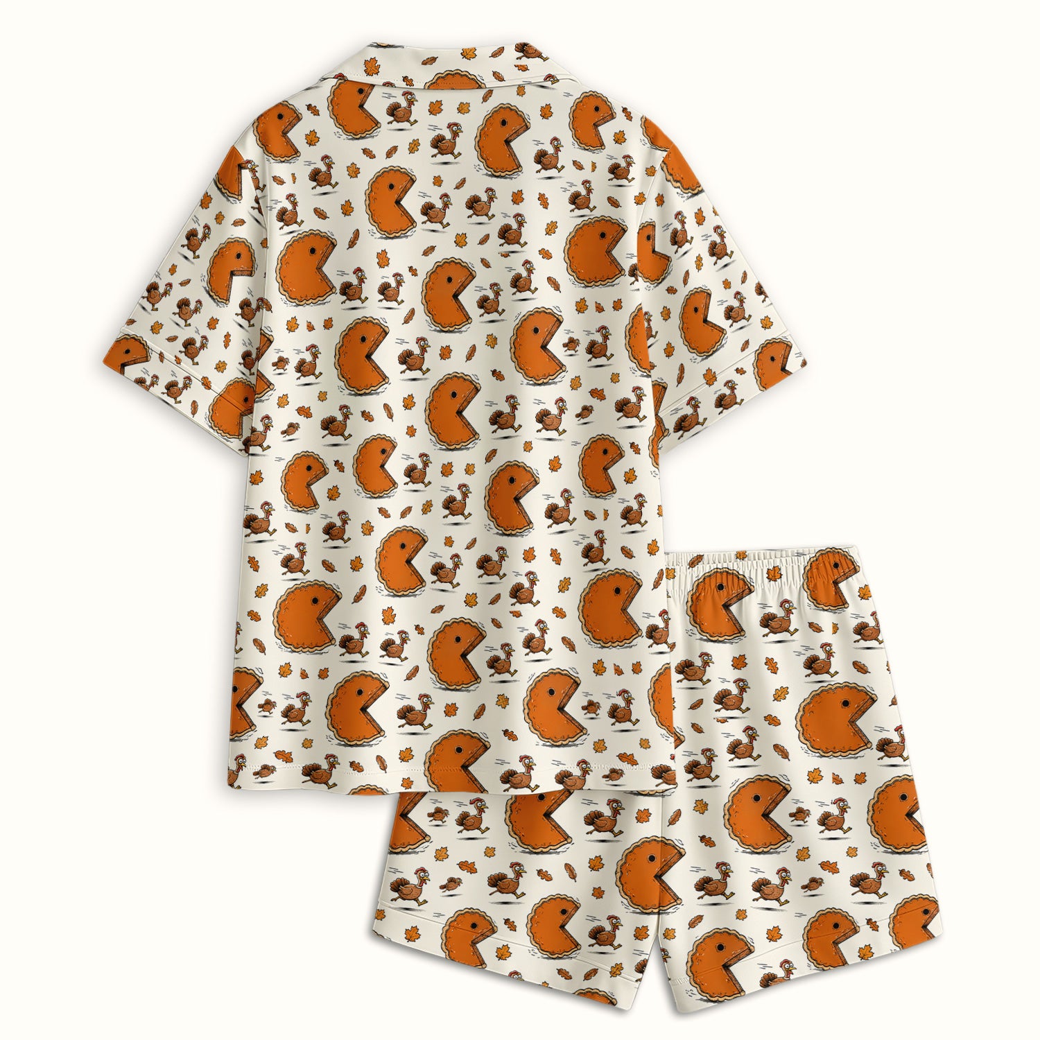 Thanksgiving Pie Chasing Turkey Pajama Set, Soft Breathable Fabric Comfortable Sleepwear