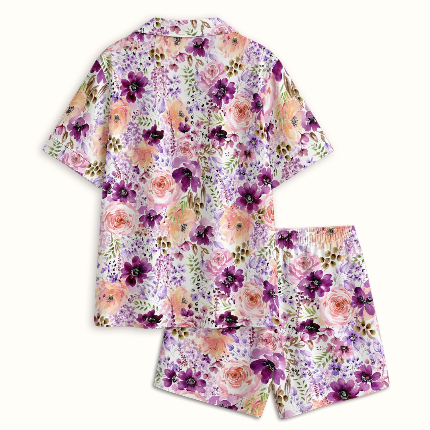Elegant Watercolor Floral Bloom Pajama Set, Soft Breathable Sleepwear