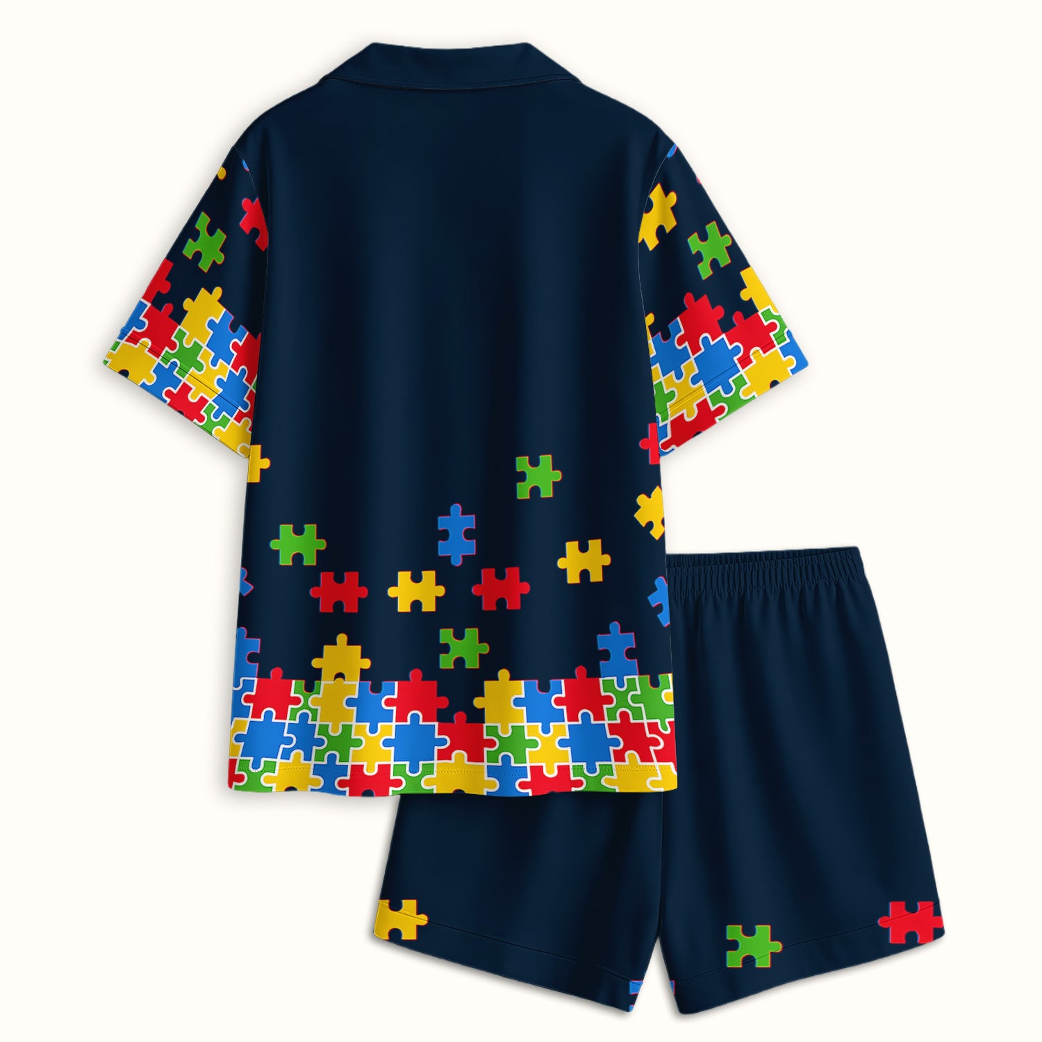 Autism Puzzle Heartbeat Light It Up Blue Print Pajama Set, Breathable Fabrics Uniform