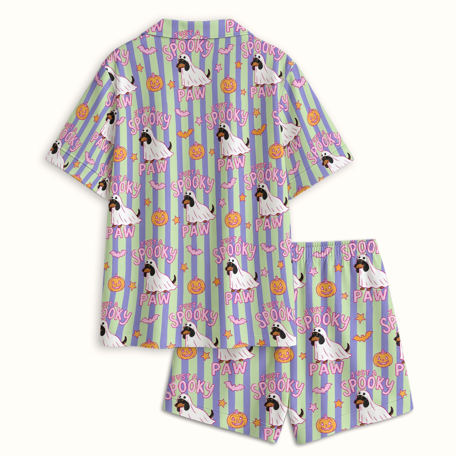 Just A Spooky Dachshund Paw Print Pajama Set, Soft Breathable Fabric Comfortable Sleepwear