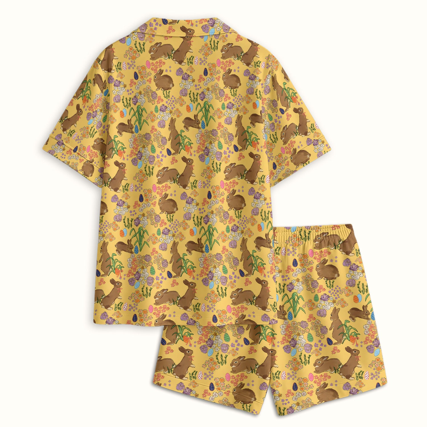 Cute Easter Bunny Pattern Pajama Set, Soft Breathable Fabric Comfortable Sleepwear