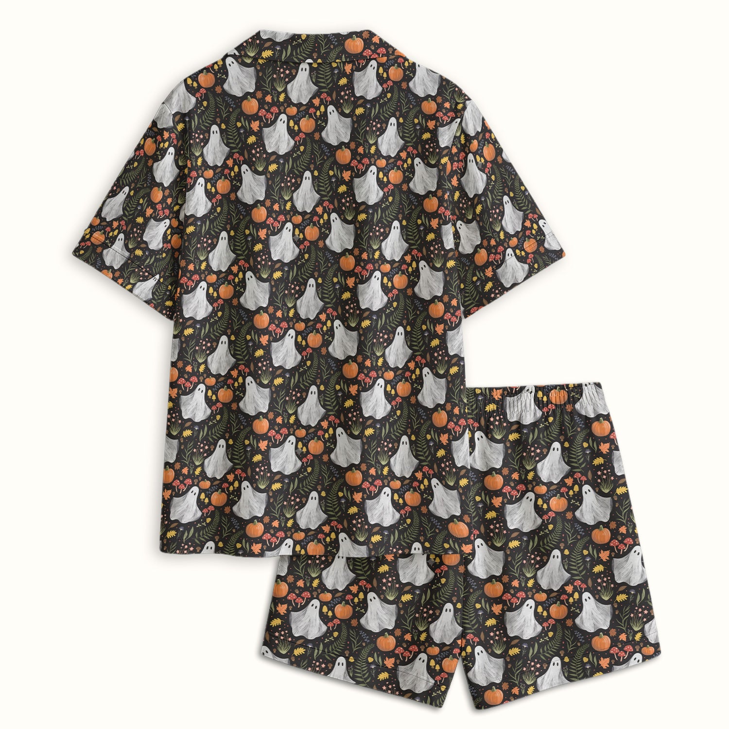Pumpkin Woodland Pattern Pajama Set, Soft Breathable Fabric Comfortable Sleepwear
