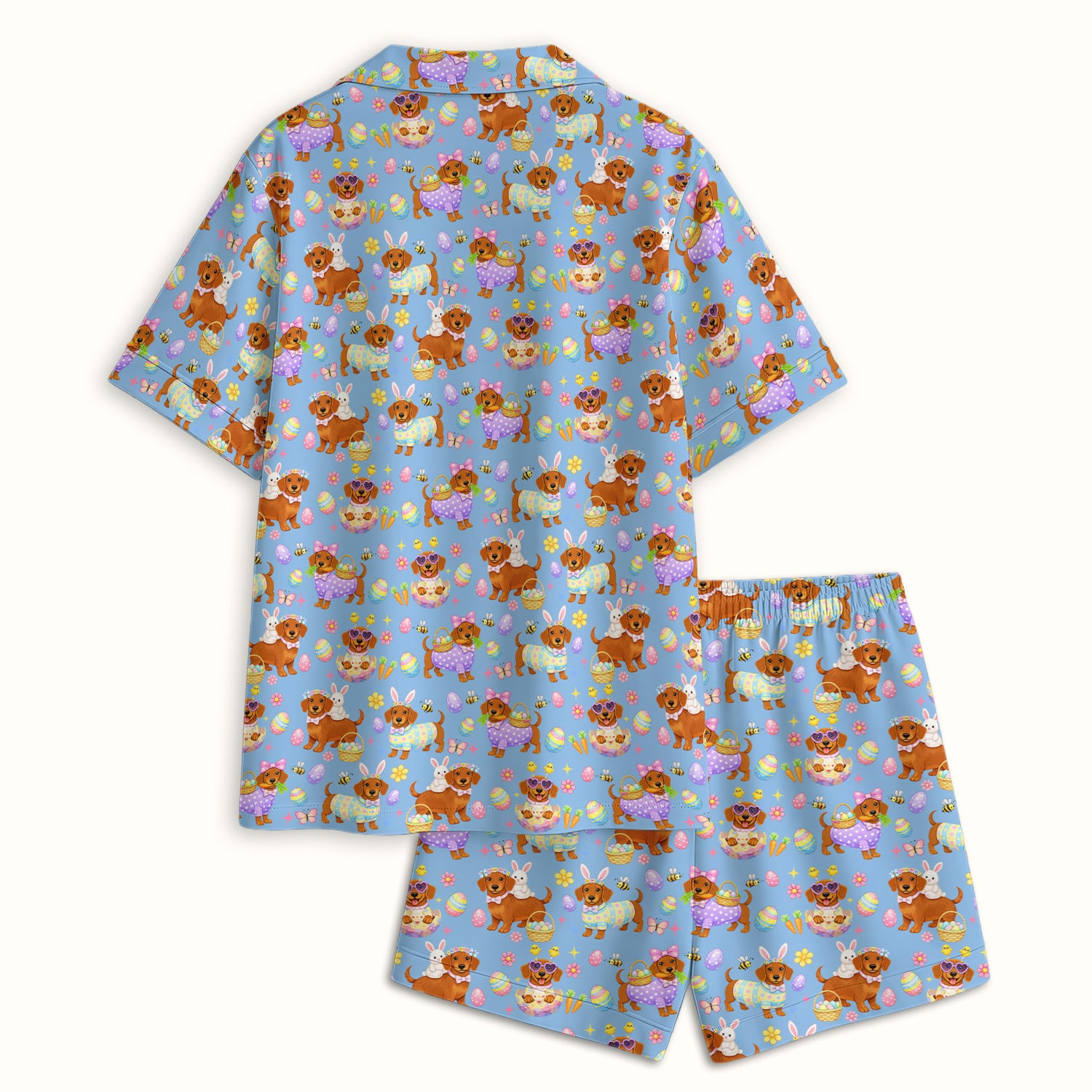 Cute Easter Dachshund Dog Pattern Pajama Set, Breathable Fabrics Uniform
