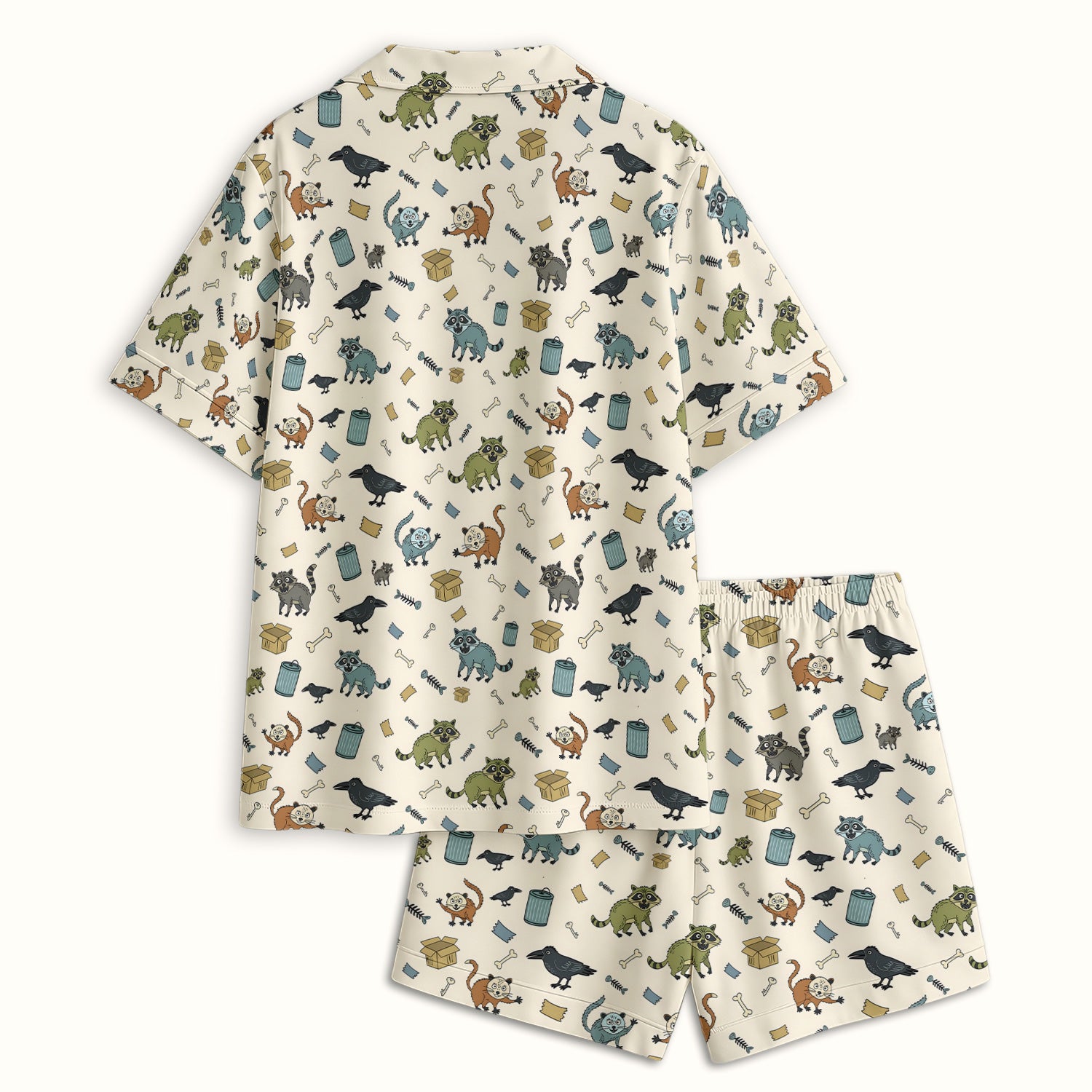 Funny Trash Raccoon Pattern Pajama Set, Soft Breathable Fabric Comfortable Sleepwear