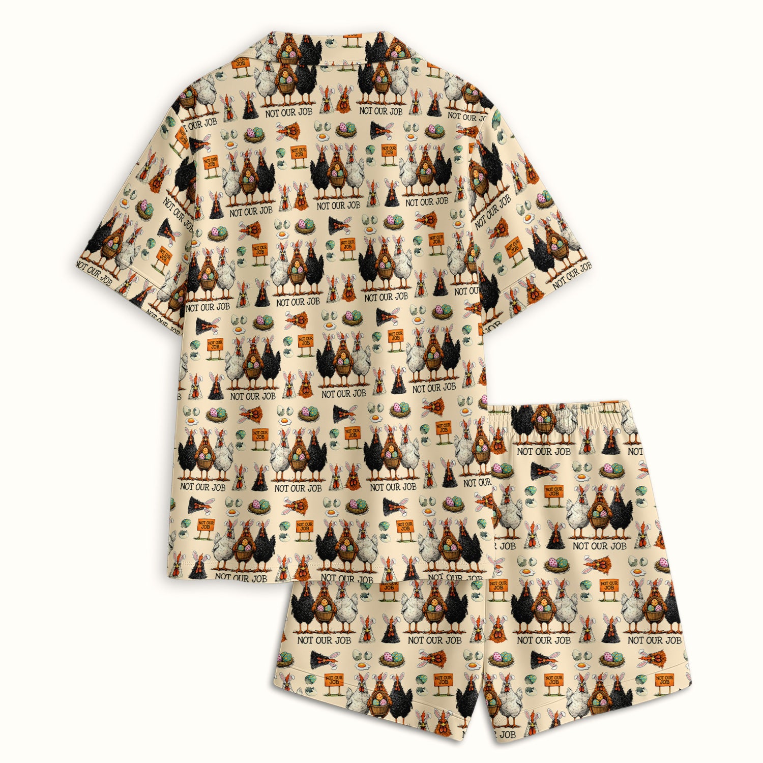 Funny Easter Chicken Humor Pattern Pajama Set, Breathable Fabrics Uniform