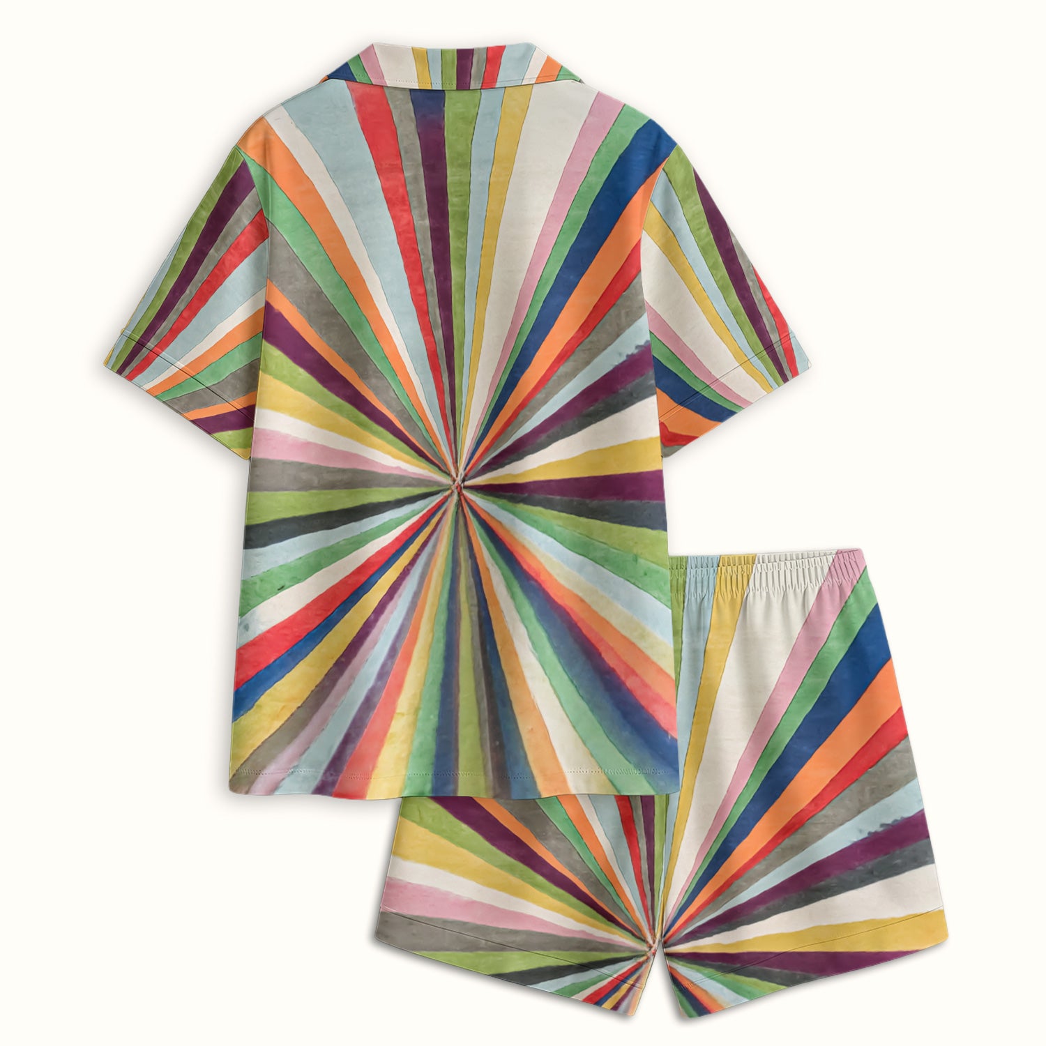 Chill Raccoon Rainbow Music Pattern Pajama Set, Soft Breathable Fabric Comfortable Sleepwear