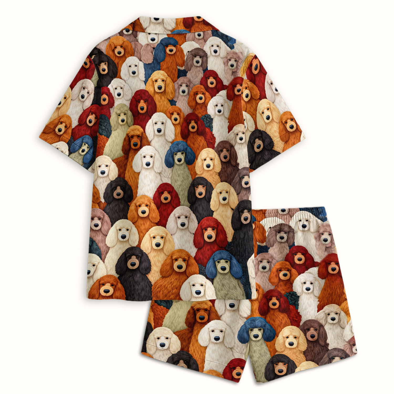 Multicolor Poodle Dog Pattern Pajama Set, Breathable Fabrics Uniform