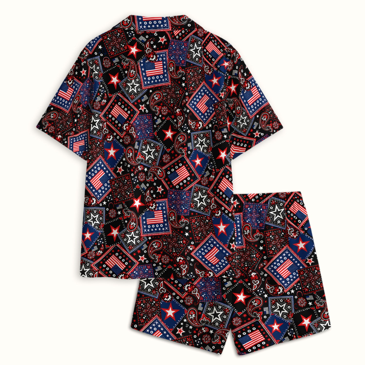 Patriotic Bandana With USA Flag Pattern Pajama Set, Soft Breathable Fabric Comfortable Sleepwear