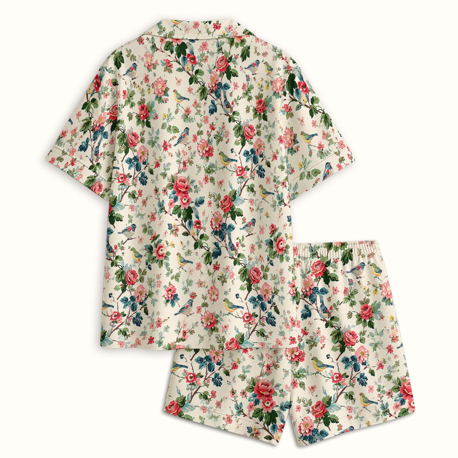 Songbird Rose Garden Pattern Pajama Set, Soft Breathable Fabric Comfortable Sleepwear