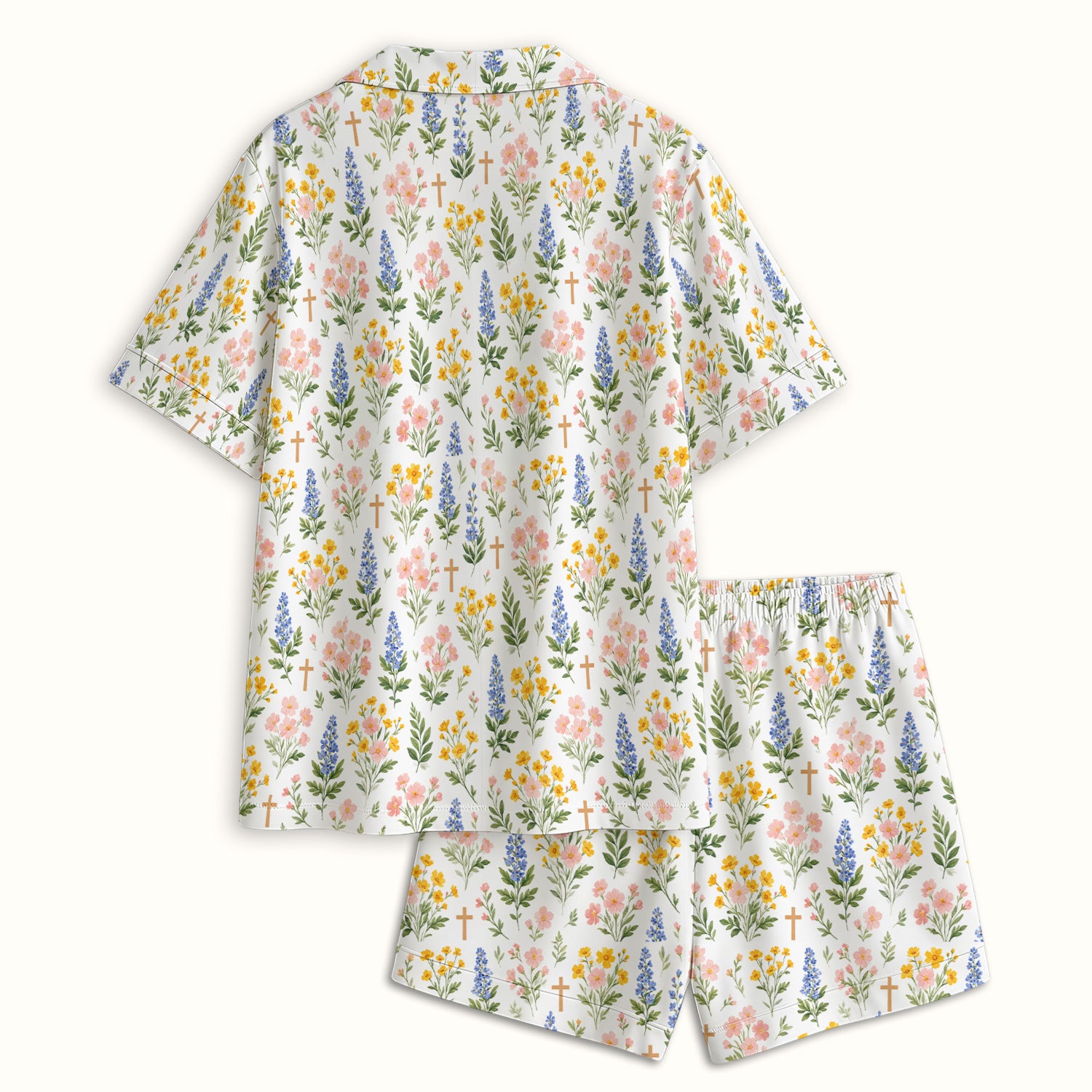 Pastel Floral Cross Nursing Pajama Set, Breathable Fabrics Uniform