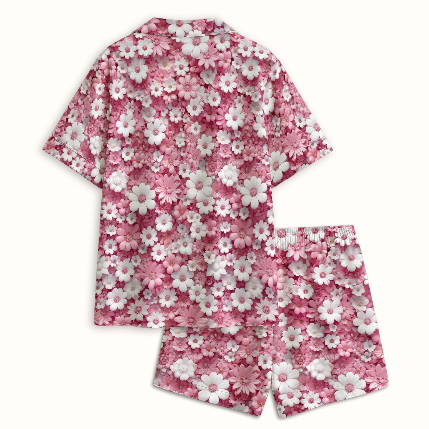 Cute Daisy Flower Bloom Pattern Pajama Set, Soft Breathable Fabric Comfortable Sleepwear