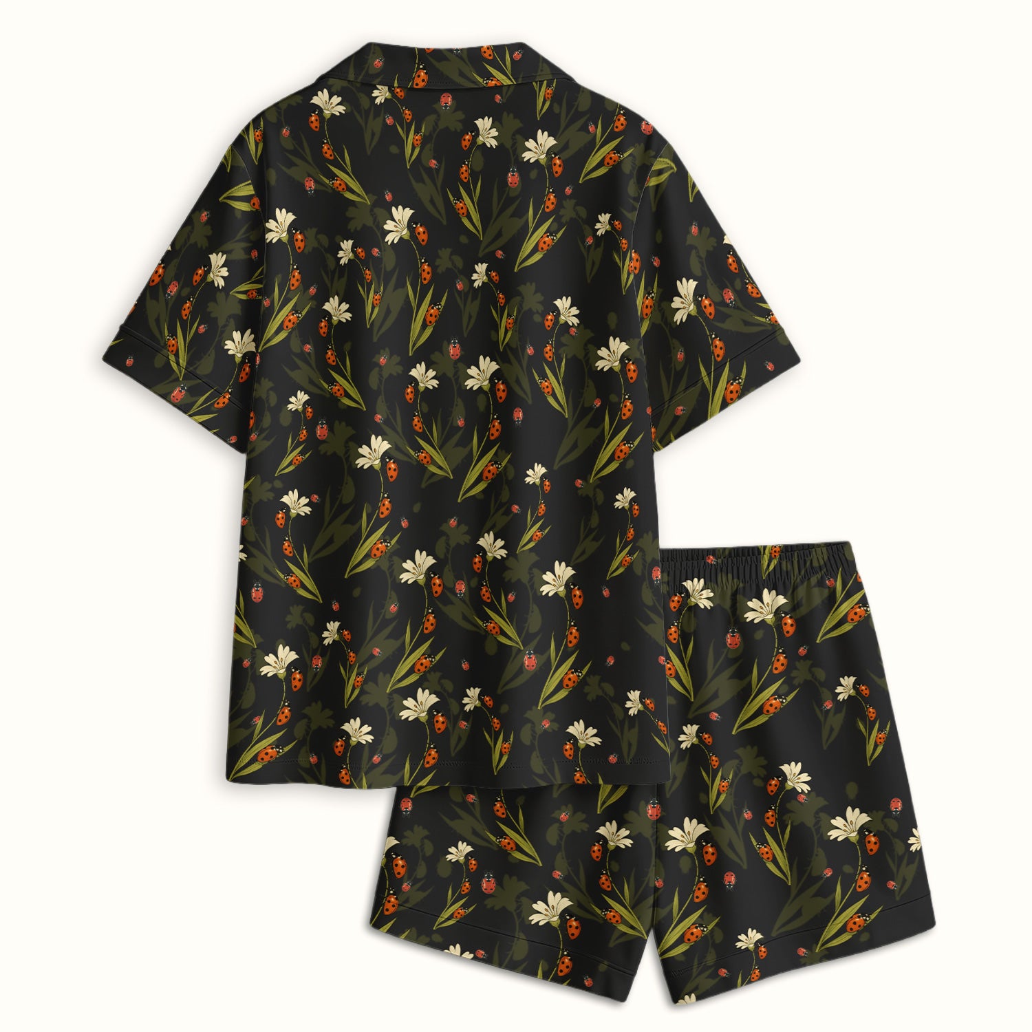Fresh Daisy Ladybug Garden Pattern Pajama Set, Breathable Fabrics Uniform