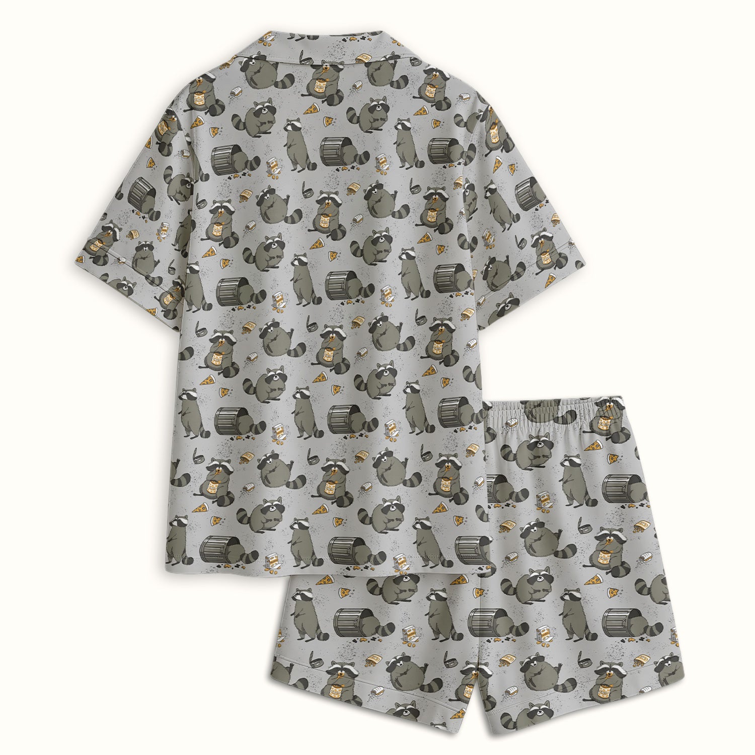 Raccoon Snack And Trash Can Pattern Pajama Set, Breathable Fabrics Uniform