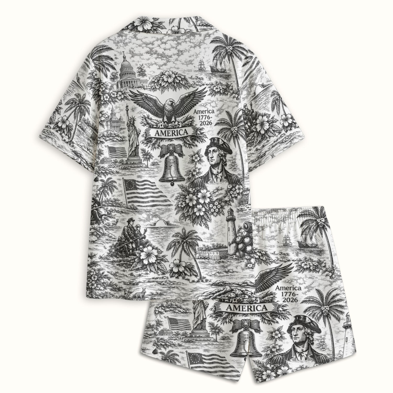 Patriotic America Heritage Toile Pattern Pajama Set, Breathable Fabrics Uniform