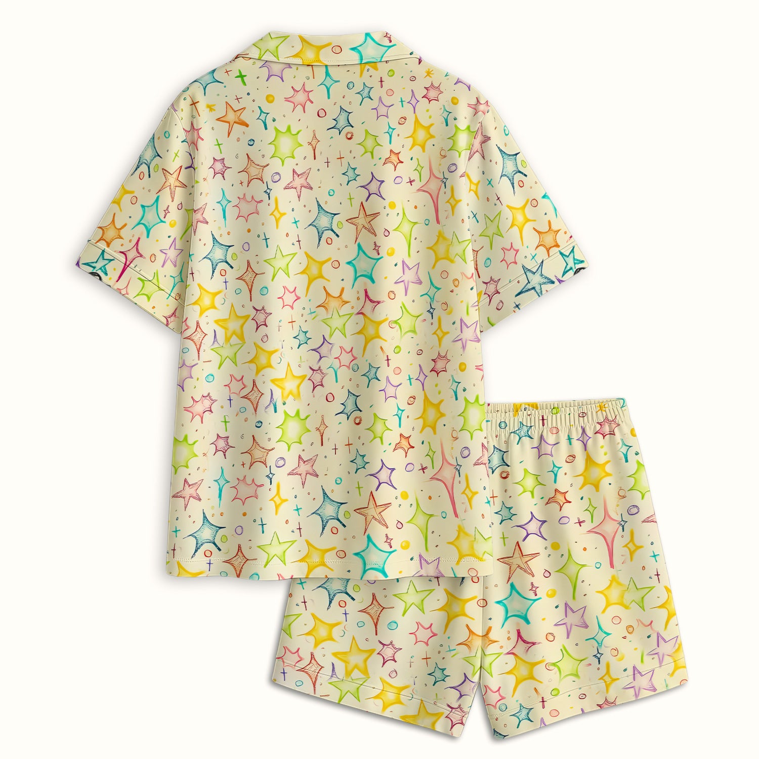 Chill Raccoon Starry Music Pattern Pajama Set, Soft Breathable Fabric Comfortable Sleepwear