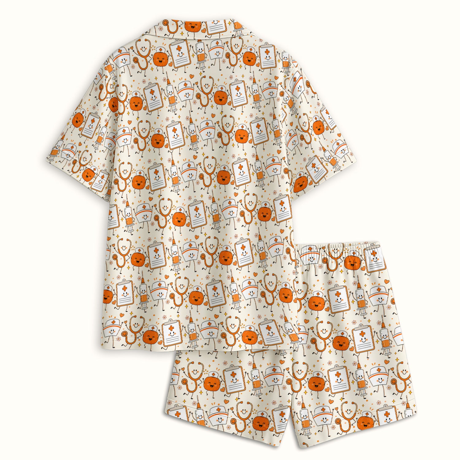 Halloween Stethoscope And Medical Icons Pajama Set, Soft Breathable Fabric Comfortable Sleepwear