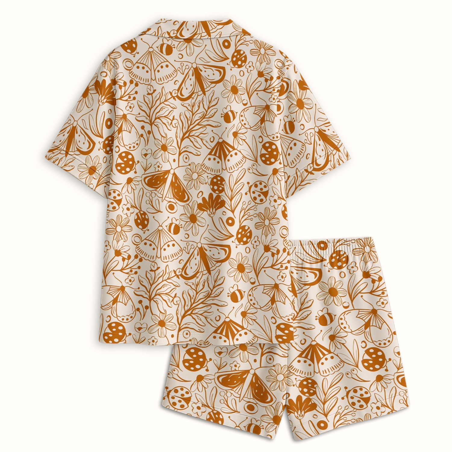 Butterfly Ladybug Floral Garden Pattern Pajama Set, Soft Breathable Fabric Comfortable Sleepwear
