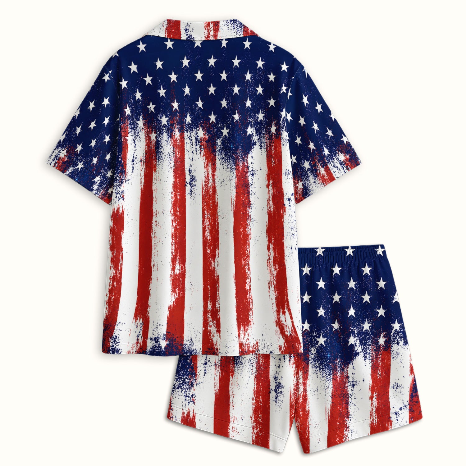 Personalized Patriotic Eagle Flag Pattern Pajama Set, Soft Breathable Fabric Comfortable Sleepwear