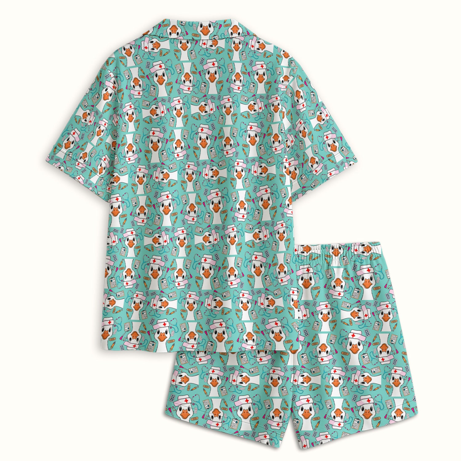 Duck Wearing Hat With Medical Tools Pajama Set, Breathable Fabrics Uniform