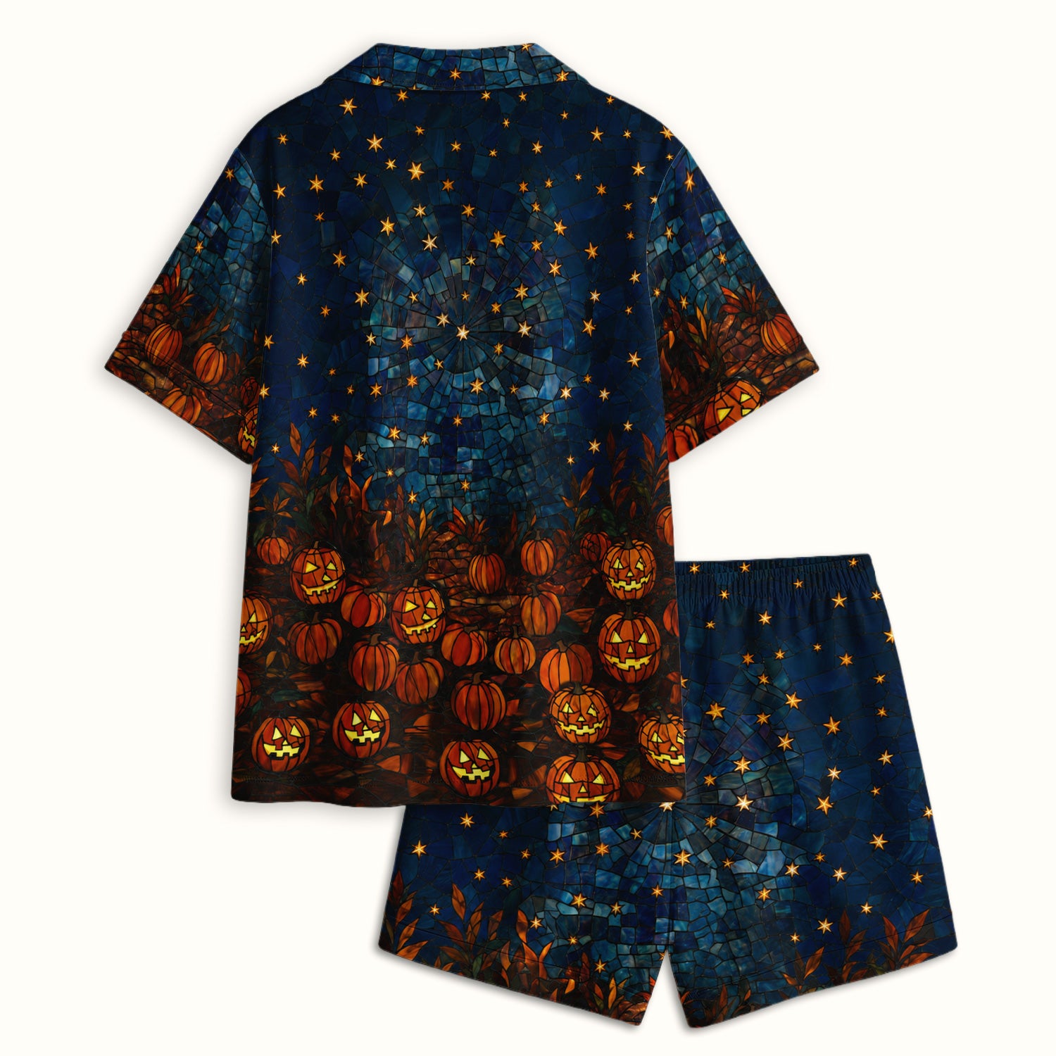Halloween Skeleton Pumpkin Patch Pajama Set, Soft Breathable Fabric Comfortable Sleepwear