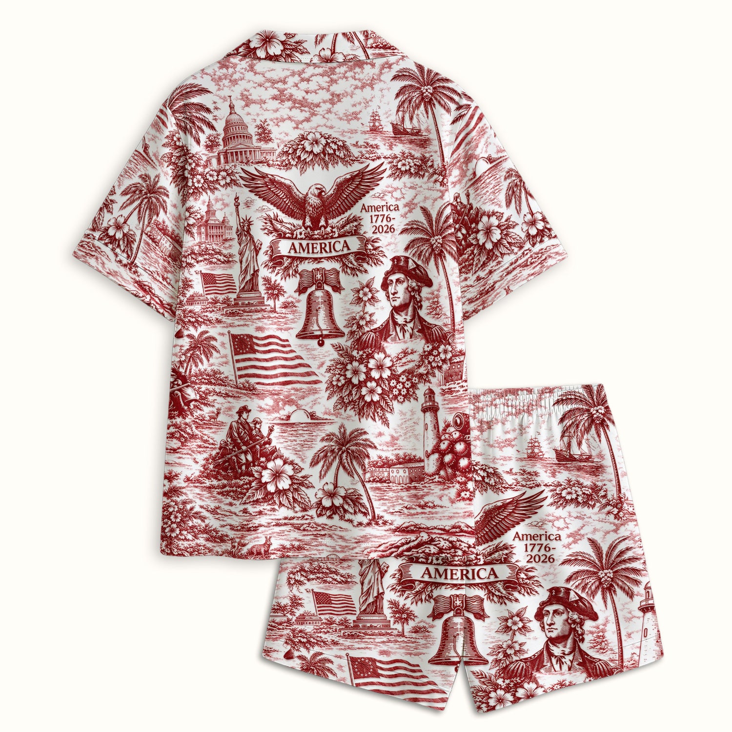 Patriotic America Heritage Toile Pattern Pajama Set, Breathable Fabrics Uniform