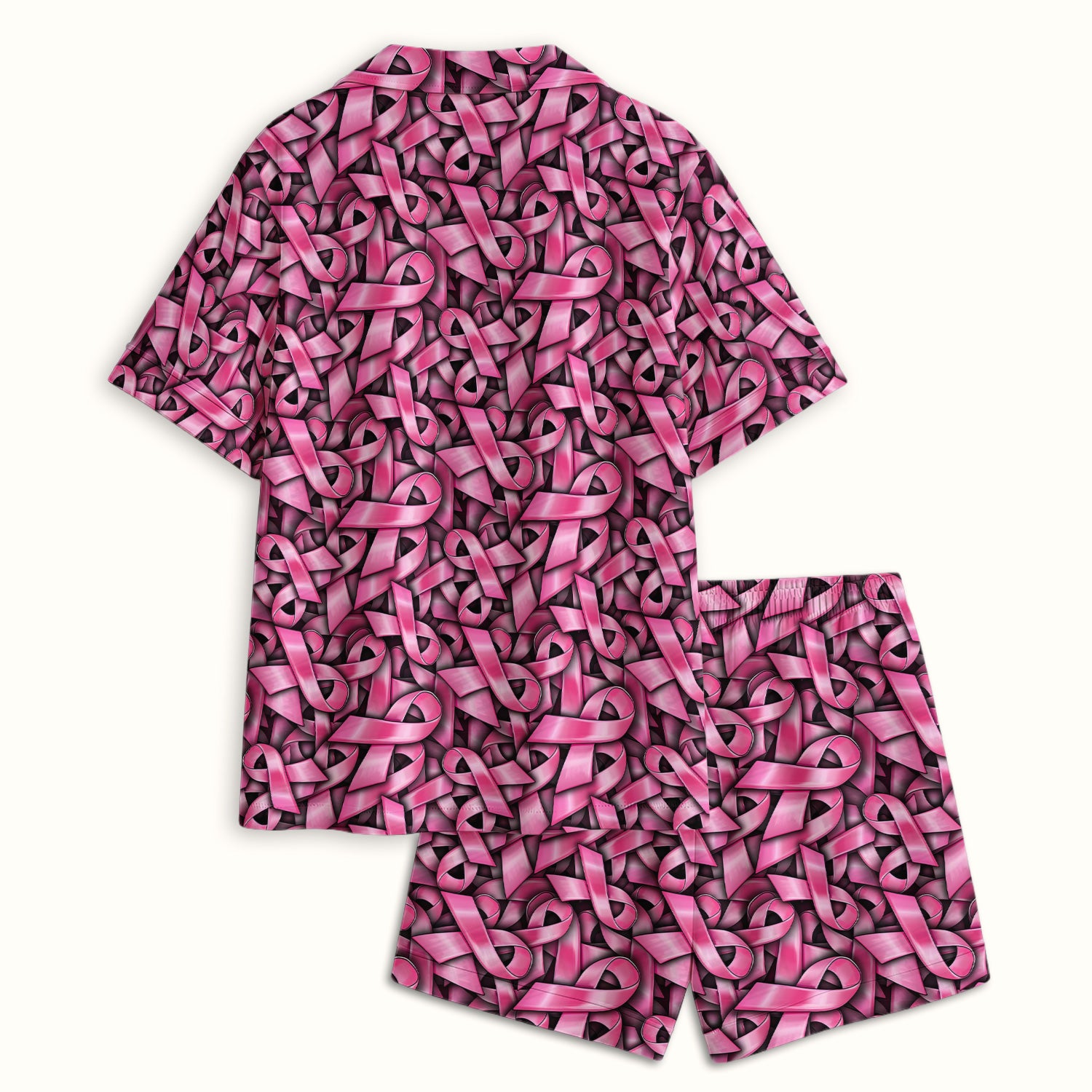 Breast Cancer Awareness Ribbon Oncology Pajama Set, Soft Breathable Fabric Comfortable Sleepwear