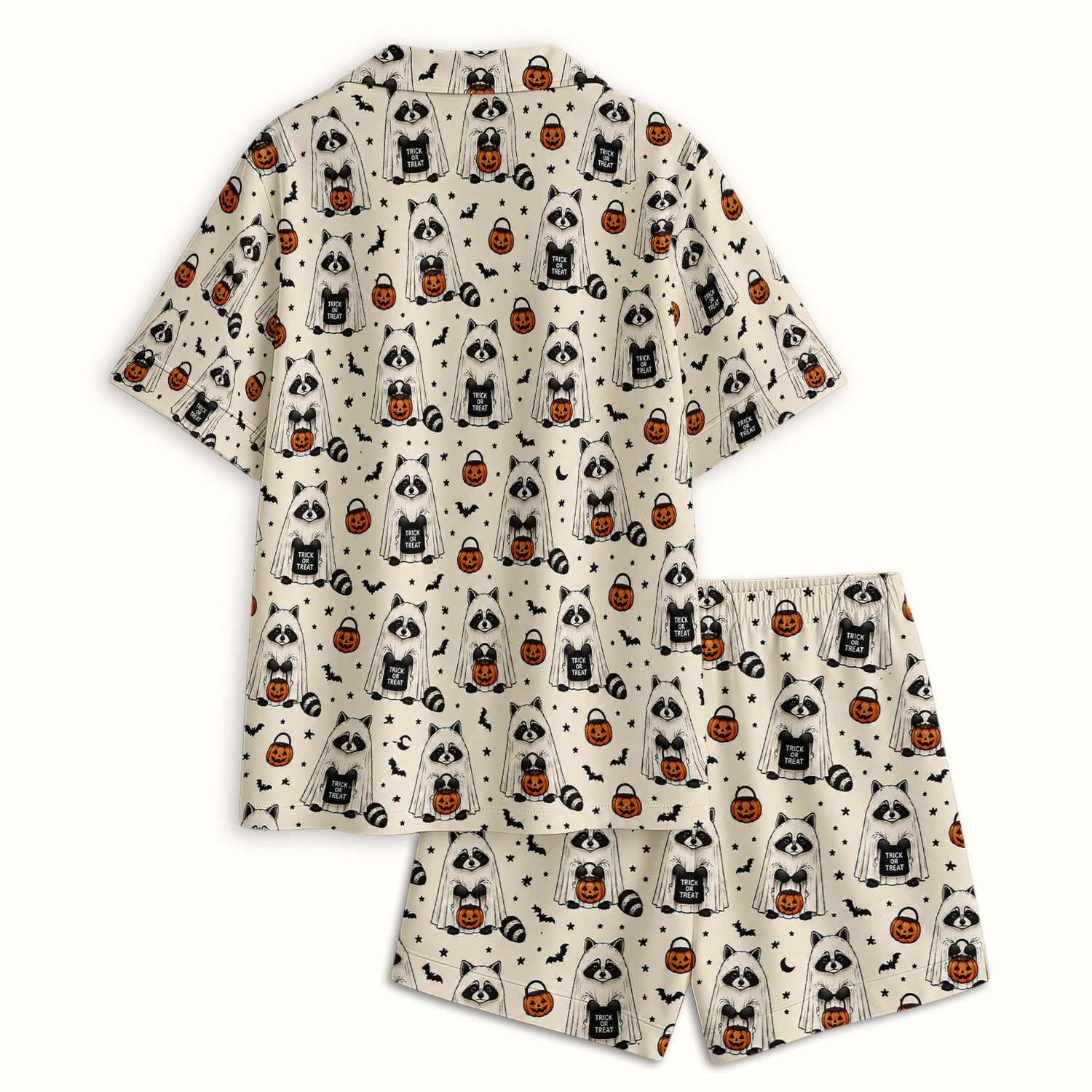 Cute Halloween Ghost Raccoon Pajama Set, Soft Breathable Fabric Comfortable Sleepwear