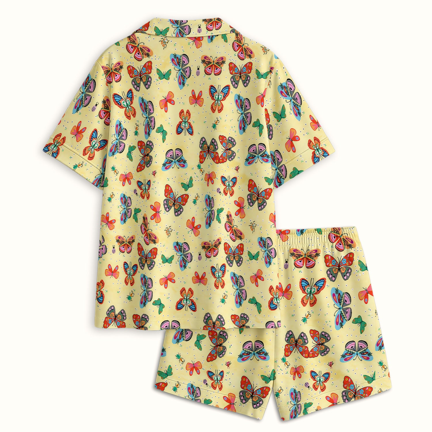 Colorful Butterfly Garden Pattern Pajama Set, Soft Breathable Fabric Comfortable Sleepwear