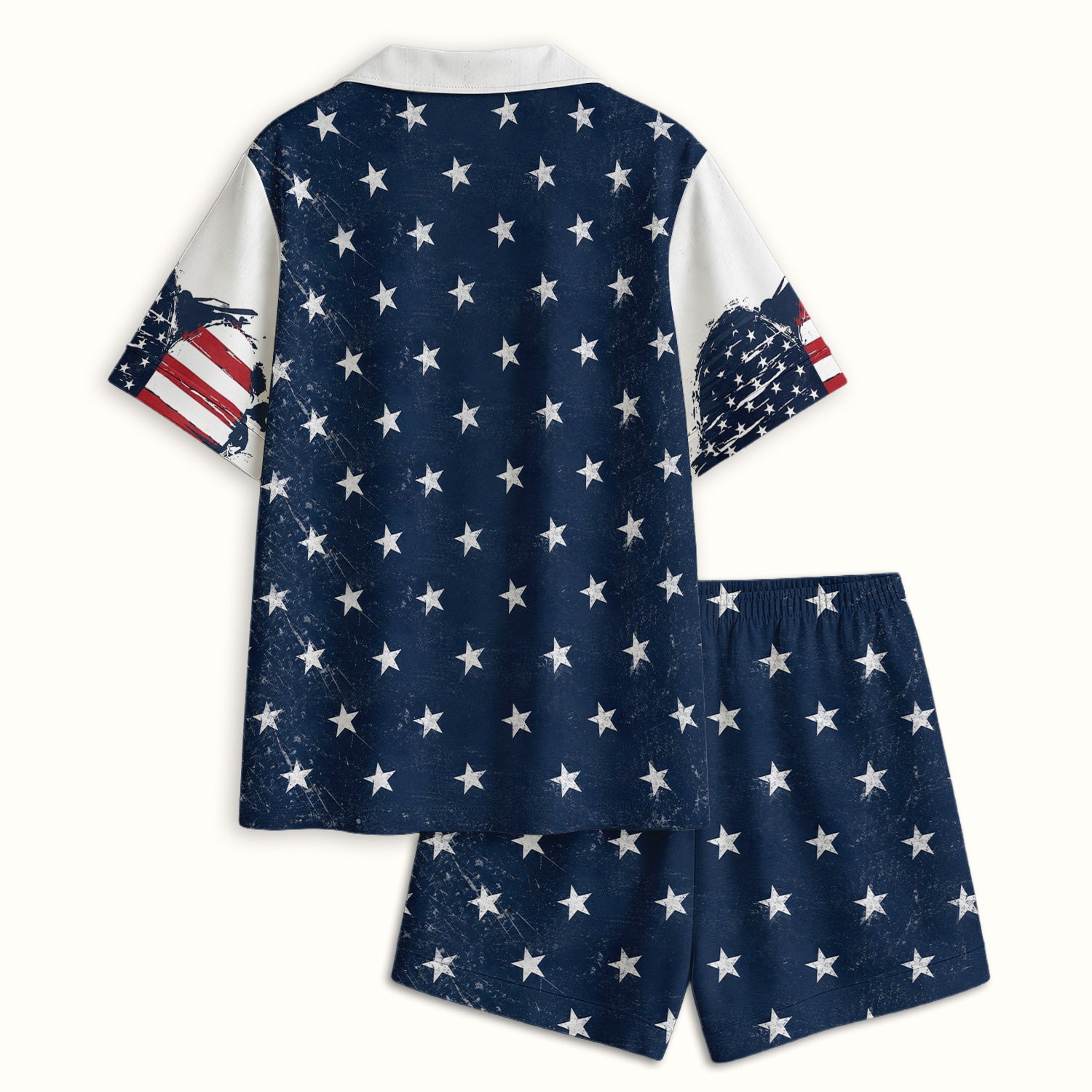 Patriotic Nurse Adorable Scrub Top USA Heart Pattern Pajama Set, Soft Breathable Fabric Comfortable Sleepwear