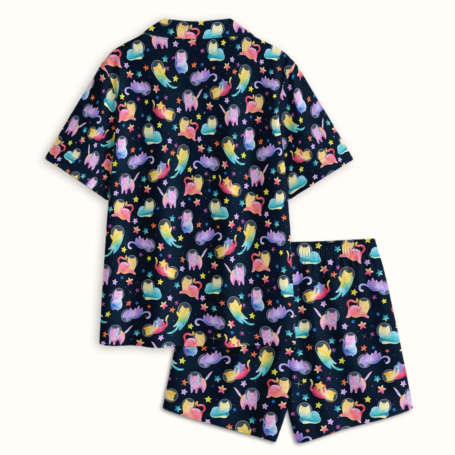 Cute Space Cat Veterinary Pattern Pajama Set, Soft Breathable Fabric Comfortable Sleepwear