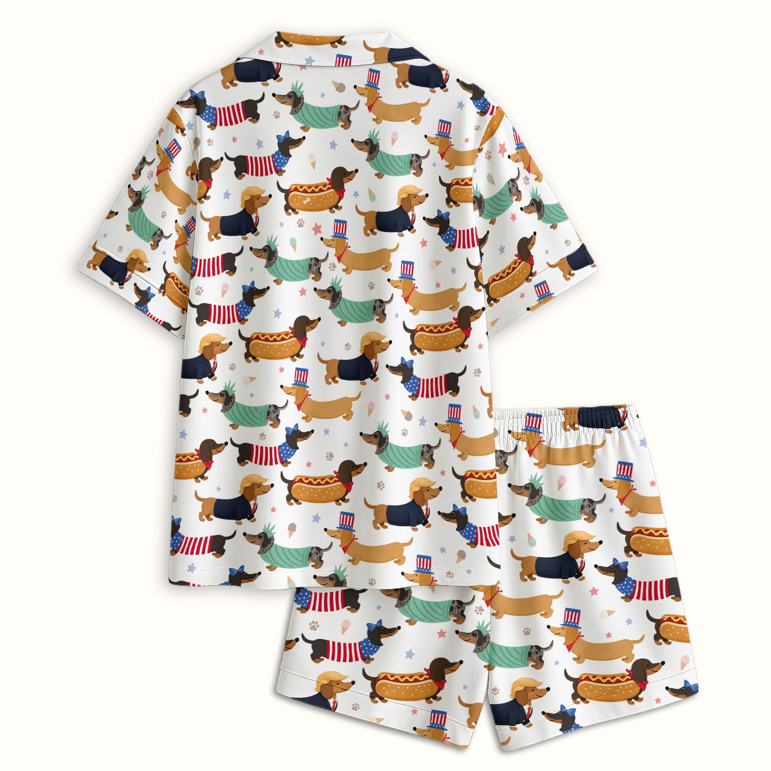Funny Patriotic Dachshund Costume Dogs Pattern Pajama Set, Breathable Fabrics Uniform